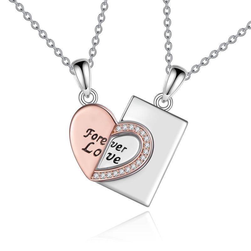 Couples Matching Necklace Heart Puzzle Pendant Jewelry