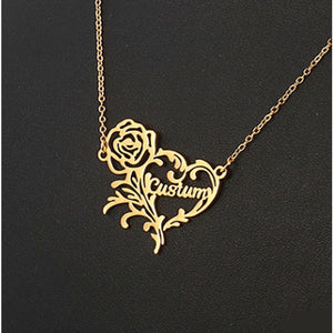 Custom stainless steel letter rose heart necklace