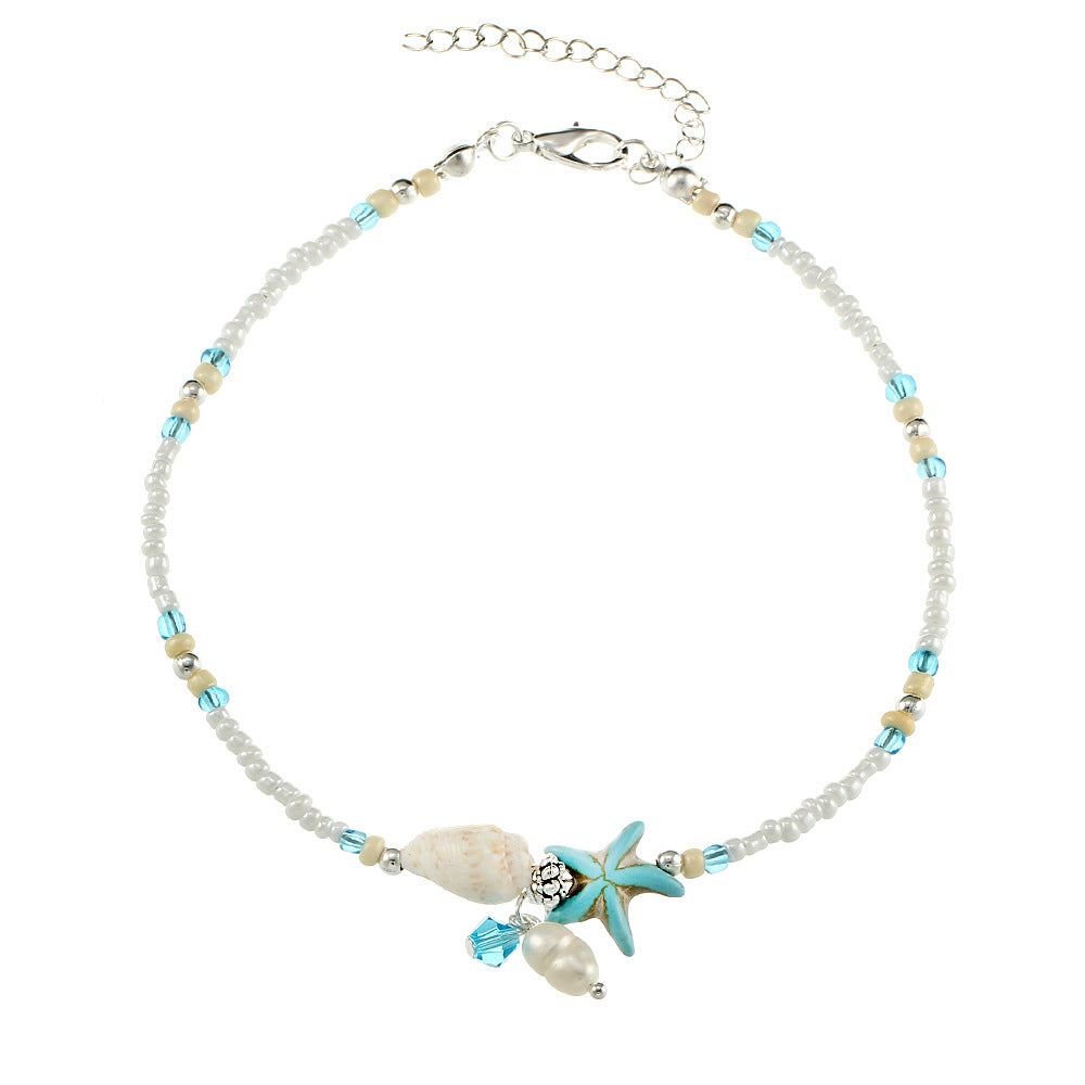 Conch starfish Pendant Rice Beads Anklet