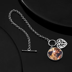 Women's Round Tag Photo Bracelet With Engraving Silver
