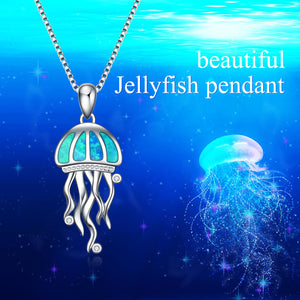 Jellyfish Blue Fire Opal Ocean Pendant Necklaces