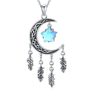 Celtic Dream Catcher Moon and Stars Necklace