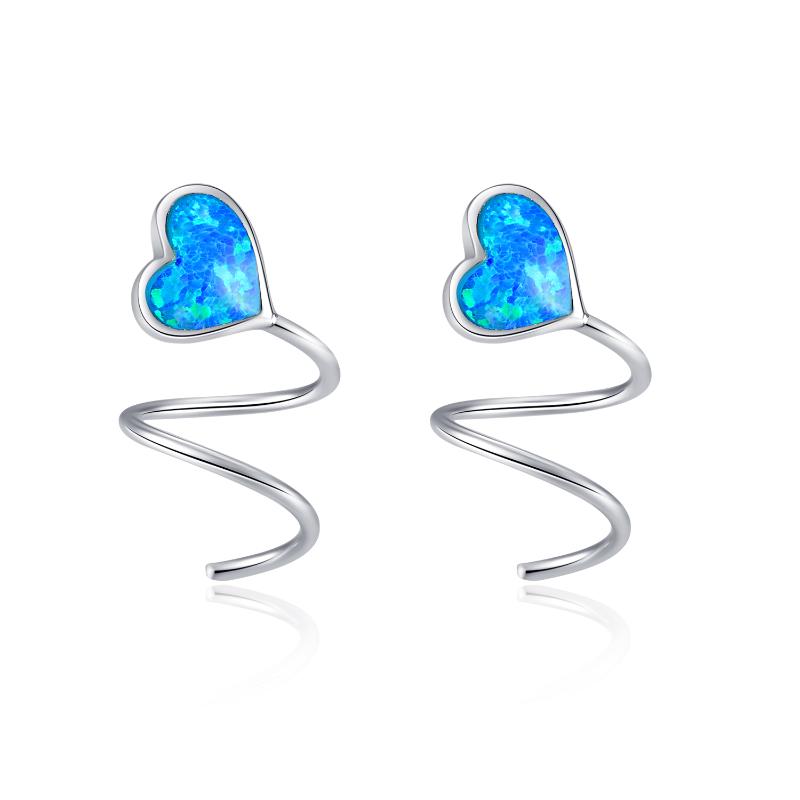 Heart Blue Opal Crawler Climber Earrings