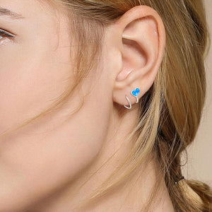 Heart Blue Opal Crawler Climber Earrings