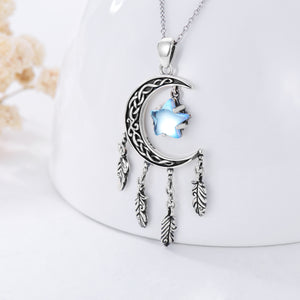 Celtic Dream Catcher Moon and Stars Necklace