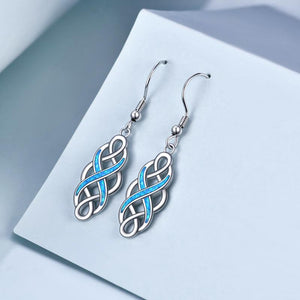Religious Blue Opal Irish Knot Dangle Earrings Jewelry