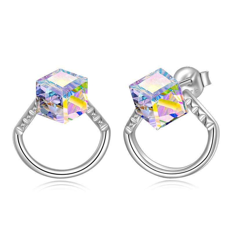 Cube Aurora Borealis Crystal Stud Earrings