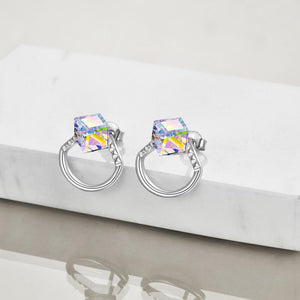 Cube Aurora Borealis Crystal Stud Earrings
