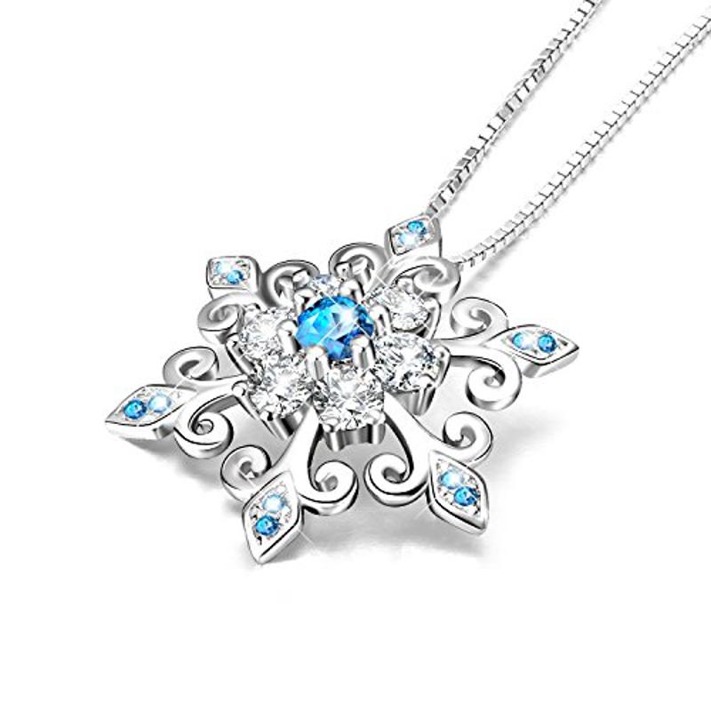 Snowflake Pendant Necklace Blue and White  Romantic Jewelry Gift
