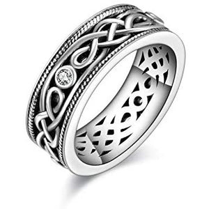 Unisex Infinity Celtic Knot Ring Vintage Tone Sterling Silver CZ Band