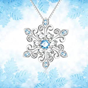 Snowflake Pendant Necklace Blue and White  Romantic Jewelry Gift