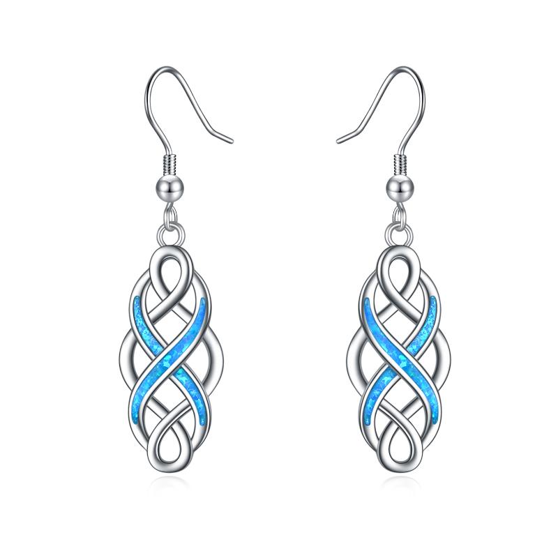 Religious Blue Opal Irish Knot Dangle Earrings Jewelry